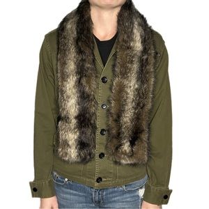 BCBG Military Green Collared Afghan Jacket Women’s XS Faux Fur Trim